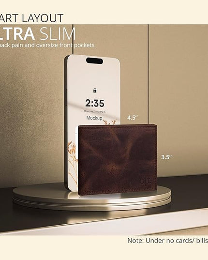 Oak Leathers Slim Leather Wallet for Men - RFID Blocking Slim Minimalist Front Pocket - Thin & Stylish with ID Window, Gift For Men (Mocha)