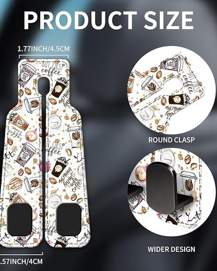 Car Seat Headrest Hook, Universal Leather Cute Hanger Holder Hook, Storage Organizer Interior Accessories for Purse Bags Handbag Funny Coffee Pattern