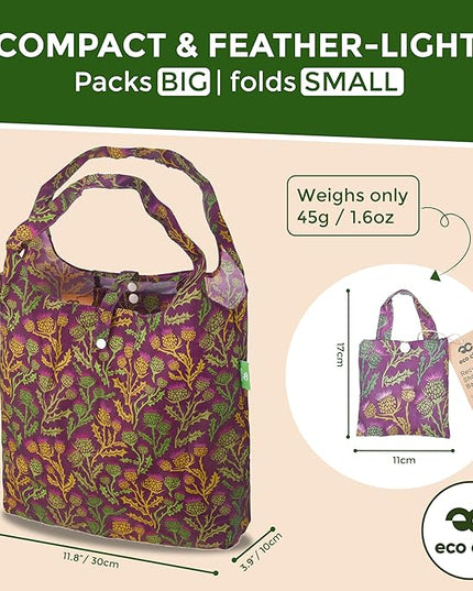 ECO CHIC Foldable Reusable Grocery Bags - Lightweight, Recycled & Reusable Shopping Bag - Waterproof Packable Tote