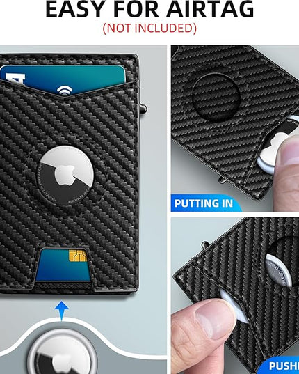 miyozi Airtag Wallet for Men Money Clip 9-Card Pop-Up Credit Card Holder with ID Window RFID Blocking Metal Case Magnetic Closure Front Pocket Wallet Gift Box