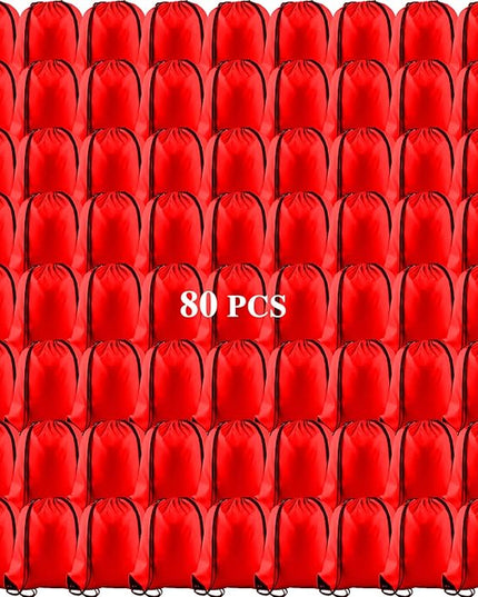 KUUQA 80Pcs Red Drawstring Backpack Bag Sack Drawstring Bags Bulk String Bags Storage Bags for Sport Gym Traveling