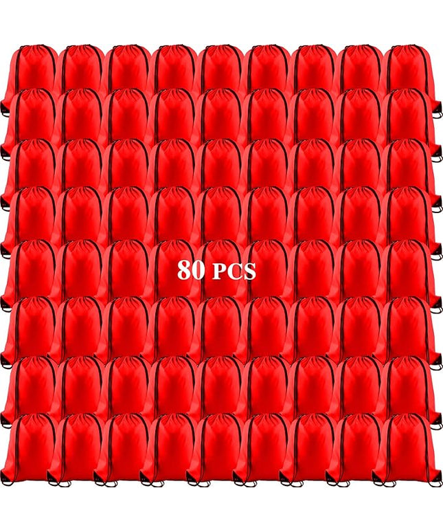 KUUQA 80Pcs Red Drawstring Backpack Bag Sack Drawstring Bags Bulk String Bags Storage Bags for Sport Gym Traveling