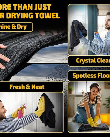 2-Pack 1200 GSM Car Drying Towels – Microfiber Towels for Cars (36" x 24"), Ultra-Absorbent, Streak-Free, Scratch-Free, No Water Spots, Double-Twist Pile & Edgeless Design