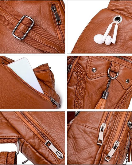Peicees Leather Sling Bag For Women Waterproof Crossbody Bag Chest Bag Fashionable Small Backpack Purse For Travel Hiking