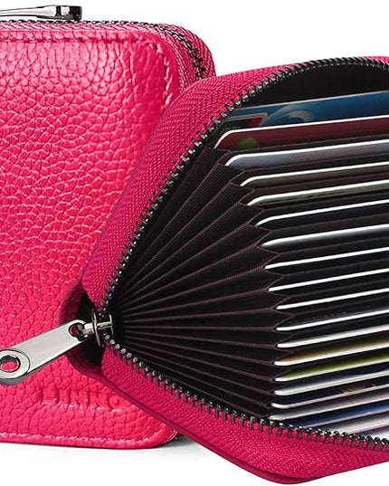 Linno RFID 20 Slots Credit Card Holder Genuine Leather Small Wallet for Women or Men with Zipper