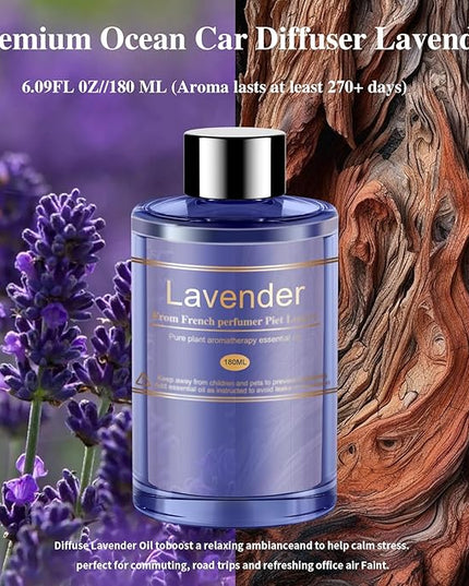 Car Air Freshener Refill for Men & Women 6.09 FL OZ /180ML-9 Month Lavender Scent Essential Oil Perfume, Essential Oil Made of Natural Plant Extracts, Compatible with Car Diffusers for Home/Office