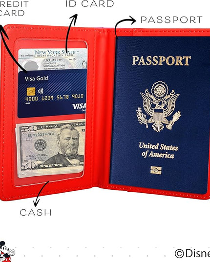 Disney Mickey & Minnie Mouse Passport Holder, Officially Licensed Passport Holder for Women, Travel Essentials for Women