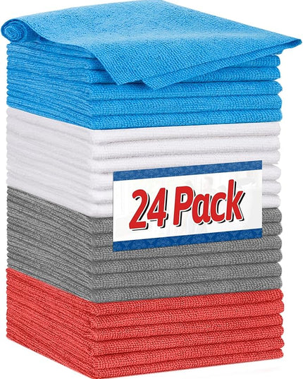 FIXSMITH Shop Towels, Microfiber Cleaning Cloth Bulk, 24 Pack Microfiber Towels for Cars, All-Purpose Absorbent Cleaning Rags, Dust Cloth for Automotive, Mechanic, Garage, Bar, 11.5 x 11.5 inch