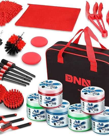 DNA Motoring 25pcs Car Detailing Brush Set, Car Detailing Kit, Interior Kit with Drill Brush Set, Windshield Cleaning Tool, Professional Car Care kit for Interior & Exterior, Wheel, TOOLS-00278-A