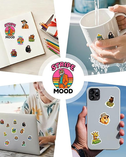 100 PCS Safari Animal Stickers Pack, Vinyl Decals of Wild Jungle Zoo Animals Lion Elephant Giraffe, Fun Gift for Teens Adults Students Laptop Bottle Scrapbook