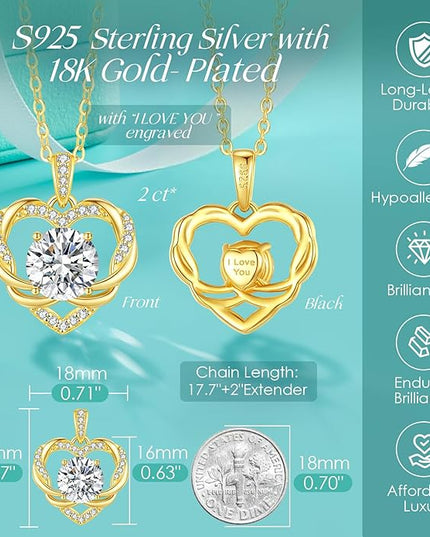 OOBEE Moissanite Heart Necklace for Women 925 Sterling Silver Fine Jewelry, Ideal Birthday Anniversary Christmas Gift for Women Wife Mom Girlfriend