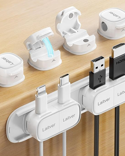 6 Pack Magnetic Cable Clips [1s Open/Lock], Laitver Cord Organizer Holder Strong Adhesive Desk Cable Management- Organize Charging Cords Neatly for Home, Office, Car,Desk, Nightstand