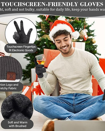 FZ FANTASTIC ZONE Mens Winter Knit Hat Beanie Long Neck Scarf Touchscreen Gloves Set Fleece Skull Caps Gifts for Men Women
