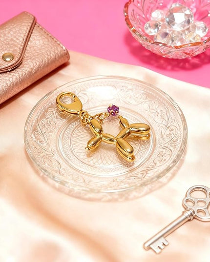 Balloon Dog Keychain, Stainless Steel Elegant Golden Bag Charms for Adults