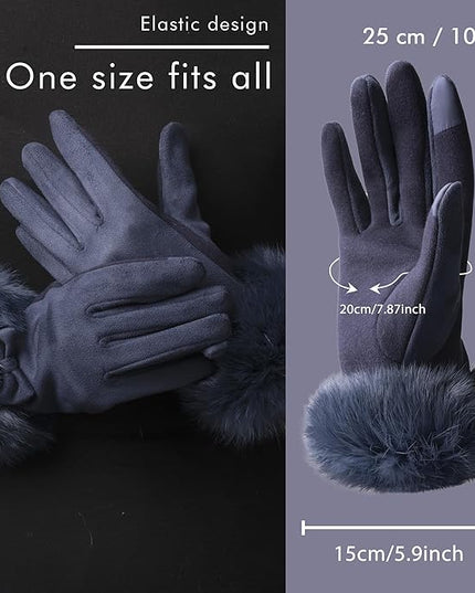 Vagasi Women Touch Screen Gloves, Fleece Lined Winter Gloves for Ladies, Thermal Suede Gloves Fur Cuff for Girls Gifts