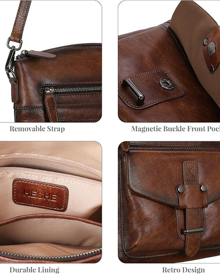 HESHE Leather Crossbody Bags for Women Satchel Purses Shoulder Purses and Handbags Cross Body Bag with Multi Pockets