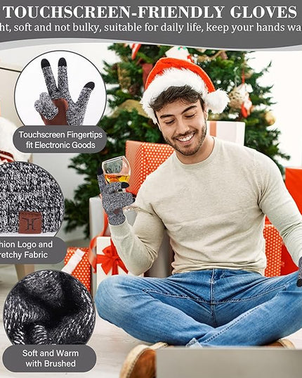 FZ FANTASTIC ZONE Mens Winter Knit Hat Beanie Long Neck Scarf Touchscreen Gloves Set Fleece Skull Caps Gifts for Men Women