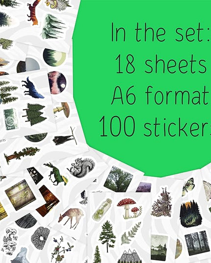 BulbaCraft 100Pcs Forest Stickers for Water Bottle and Laptop - Forest Party Supplies & Decorations, Waterproof Vinyl Decals, Nature and Tree Stickers, Gifts for Women & Men
