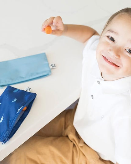 Tiny Twinkle Reusable Snack Bags for Kids – 3 Pack Snack Pouches & Sandwich Bag for Toddlers – Machine Washable, Mess-Proof for Lunch & Travel (Ocean)