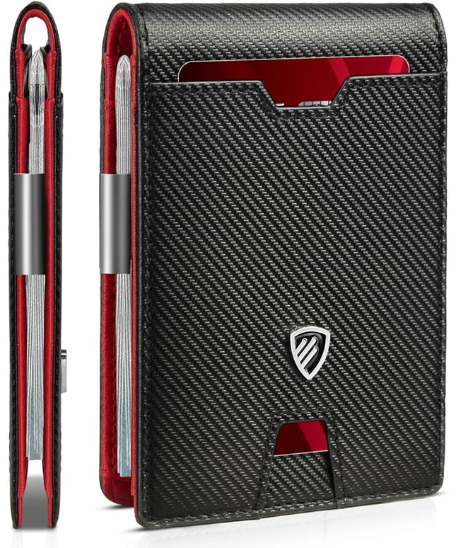 RUNBOX Mens Slim Wallet with Money Clip RFID Blocking Bifold Credit Card Holder for Men with Gift Box