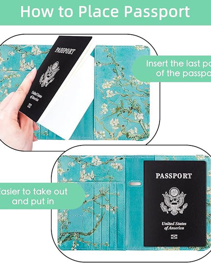 WALNEW Passport Holder for Travel, RFID Passport Cover Wallet for Women Men, PU Leather Passport Book Card Holder Case with Pen, Travelling Essentials for Flying