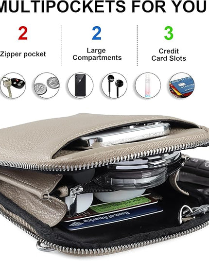befen Genuine Leather Crossbody Cell Phone Purse for Women, Small Zip Around RFID Blocking Crossbody Wallet Bags
