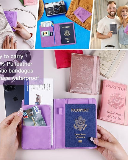 Melsbrinna Premium Leather Passport Holder Covers Case, Waterproof Rfid Blocking Travel Wallet Passport Holder with Pen Holder, Cute Passport Book for Women/Men
