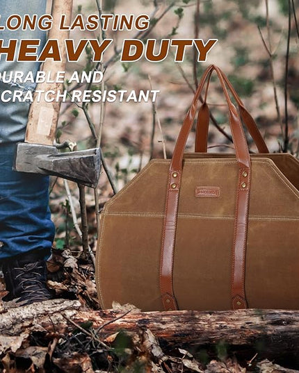 INNO STAGE Log Carrier|Waxed Canvas Log Holder|Firewood Carrier Tote Bag|Fireplace Wood Stove Accessories-Khaki