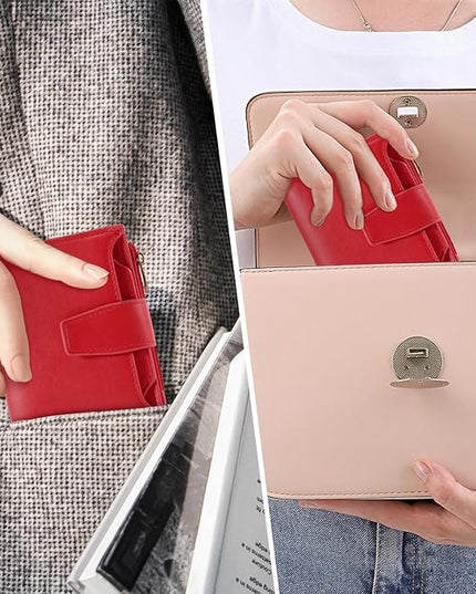 Airkit Small Wallet Women RFID Blocking PU Leather Bifold Compact Card Holder Wallet for Women with Zipper Coin Pocket 4 ID Window