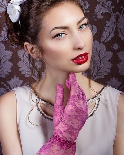 SATINIOR Ladies Lace Gloves for Women Tea Party Elegant Short Courtesy Gloves for Wedding Dinner Opera Parties