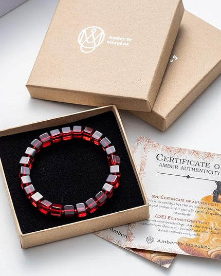 Natural Baltic Amber Bracelet for Women and Men – Stretch Wristband with Polished Cube Beads, Lightweight Unisex Jewelry Gift for Daily and Casual Wear