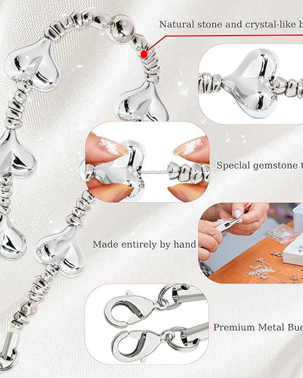 Marble Beaded Phone Wrist Strap,Detachable Phone Bracelet Strap with Tether Tab,Hands-Free Wristlet Strap (Silver Love)