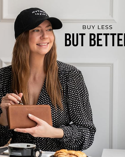 BERLINER BAGS Vintage Genuine Leather Wallet Margo, RFID Blocking Credit Card Holder, Slim Womens Wallet, Zip Around Wallet for 13 Cards and ID window, Bills, Coins - Brown