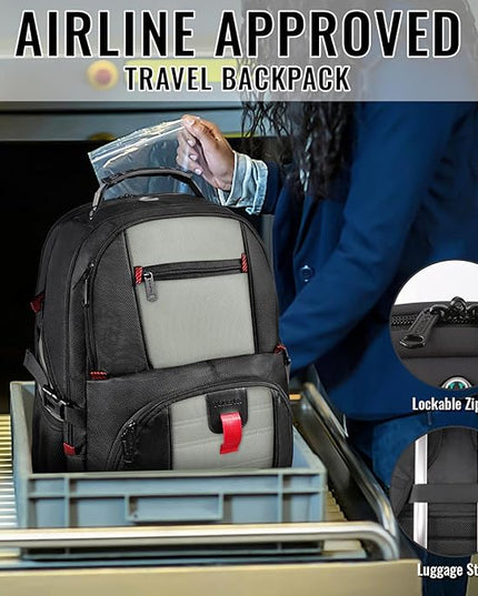 YOREPEK 18.4 Laptop Backpack, Large Backpacks with USB Charger Port, TSA Friendly Flight Approved Weekend Carry on Backpack with Luggage Strap for Men and Women, Grey