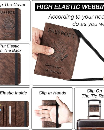 Passport Holder Cover Wallet Travel Essentials Leather Rfid Blocking Case Vacation Luggage Must Haves Travel Accessories for Men Women (116#Coffee)