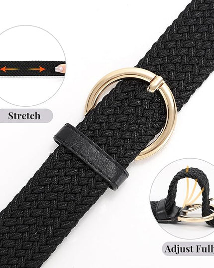 JASGOOD Women Men Braided Woven Elastic Stretch Belt Golf Canvas Casual Belt for Jeans Pants
