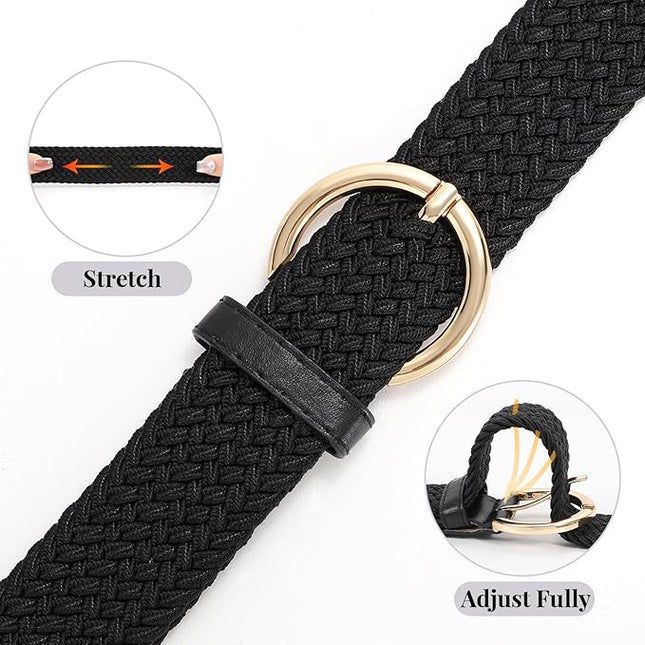 JASGOOD Women Men Braided Woven Elastic Stretch Belt Golf Canvas Casual Belt for Jeans Pants
