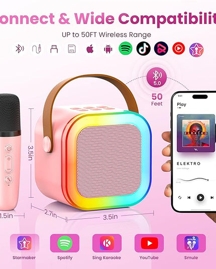 Mini Karaoke Machine for Kids Adults, Portable Bluetooth Speaker with 3 Wireless Karaoke Mics,2026 TOP Birthday Gifts Toys for Girls 3,5, 6,8+Years Old Karaoke Player Valentine(Light Pink 3 Mics)