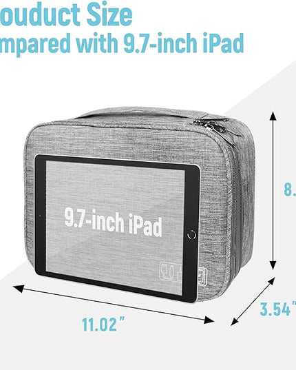 Electronics Travel Organizer,Large Double Layer Portable Waterproof Travel Organizer Bag for Charging Cable Storage,Ipad,Power Bank,Hard Drive etc,for Travel,Business,5pcs Cable Ties-Grey