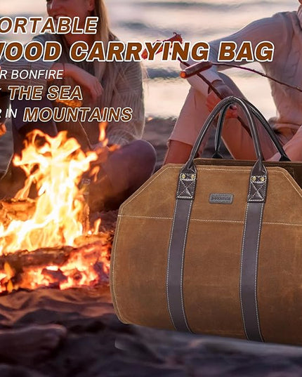 INNO STAGE Canvas Log Carrier Bag,Durable Wood Tote,Fireplace Stove Accessories,Extra Large Firewood Holder with Handles for Camping (Rust)