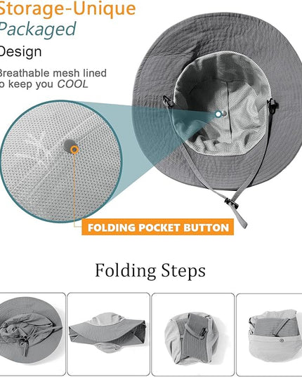 Water-Resistant Sun UPF 50+ Bucket Hat Protection Packable Brimmed Boonie for Women Men Summer Lightweight Hiking Outdoor Cap