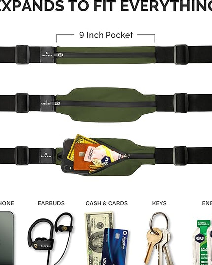 Back Bay Slim Running Belt for Women & Men [Fits ALL Phones], Runners Fanny Pack for Men, Money Belt, Running Gear Gift, Waist Bag Workout Gear, iPhone Runner's Phone Holder Waist Pack