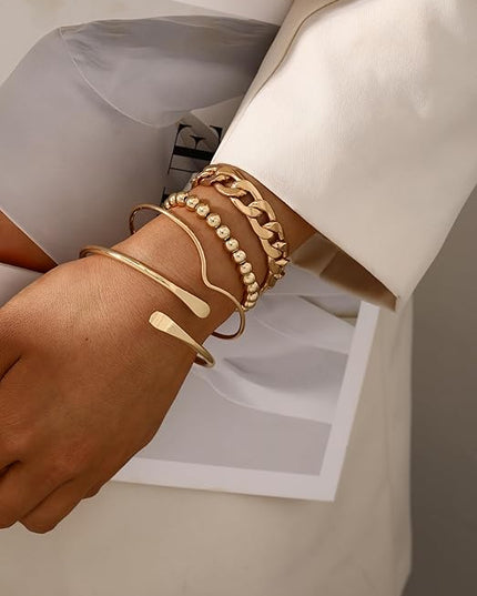 ÌF ME Gold Bangle Bracelets for Women, Indian Bangles Stackable Set, Multi Layer Textured 14K Gold Plated Chunky Bracelets Boho Jewelrys Set