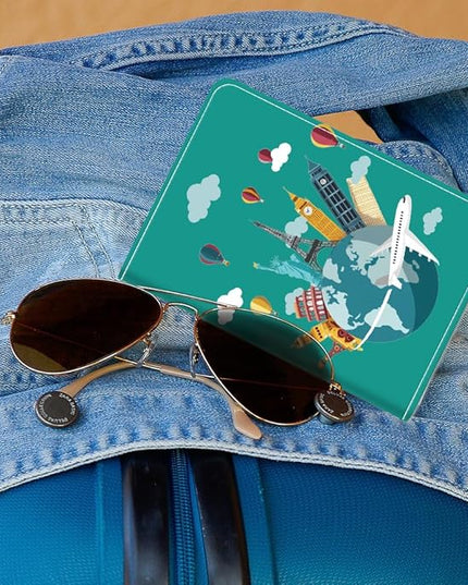 PU Leather Passport Holder Cover 5.9×4.3 Inch with Credit Card Slot and Boarding Pass Slot Combo Blocking Passport Holder Wallet Cover Case for Travel Boarding Essentials (Landmarks)