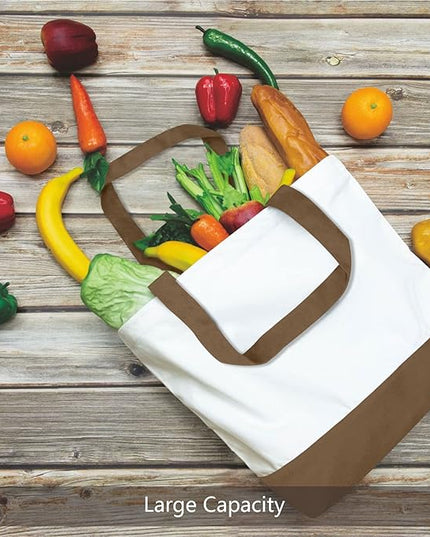 TOPDesign 3-Pack Super Strong Large 12oz Cotton Canvas Tote Bags, Reusable Grocery Shopping Cloth Bags, Fashionable Two-Tone Totes for Crafts, DIY Your Creative Designs