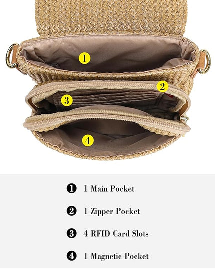 Haytijoe Straw Crossbody Bags for Women Small Summer Purse Woven RFID Cross Body Phone Wallet for Beach Hawaiian Travel Gifts