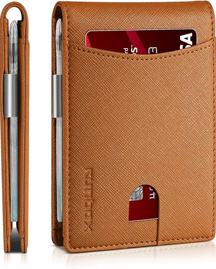 RUNBOX Slim Money Clip Wallets for Men RFID Blocking 11 Card Holder Minimalist Small Leather Bifold Men's Front Pocket Wallet Gift Box