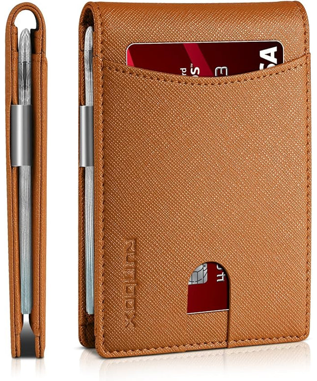 RUNBOX Slim Money Clip Wallets for Men RFID Blocking 11 Card Holder Minimalist Small Leather Bifold Men's Front Pocket Wallet Gift Box