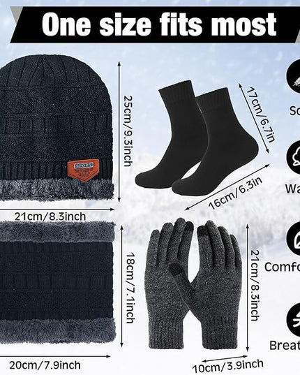 Sureio 60 Pcs Homeless Beanies Hat Scarf Glove Set Bulk Winter Knitted Beanies Gloves Scarf Socks for Homeless Care Package