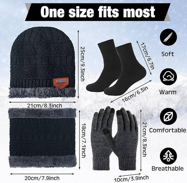 Sureio 60 Pcs Homeless Beanies Hat Scarf Glove Set Bulk Winter Knitted Beanies Gloves Scarf Socks for Homeless Care Package